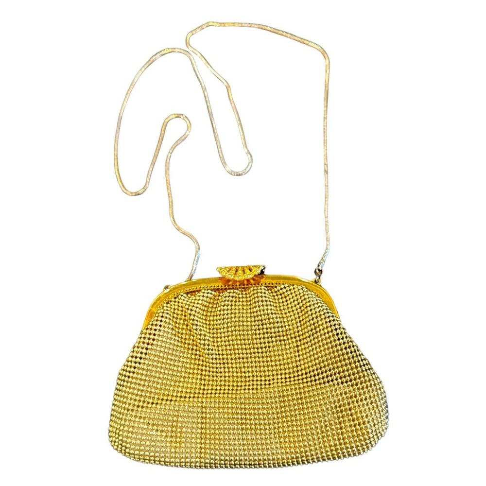 Vintage Golden Mid-20th Century Gold Metal Mesh Evening Bag By Whiting & Davis